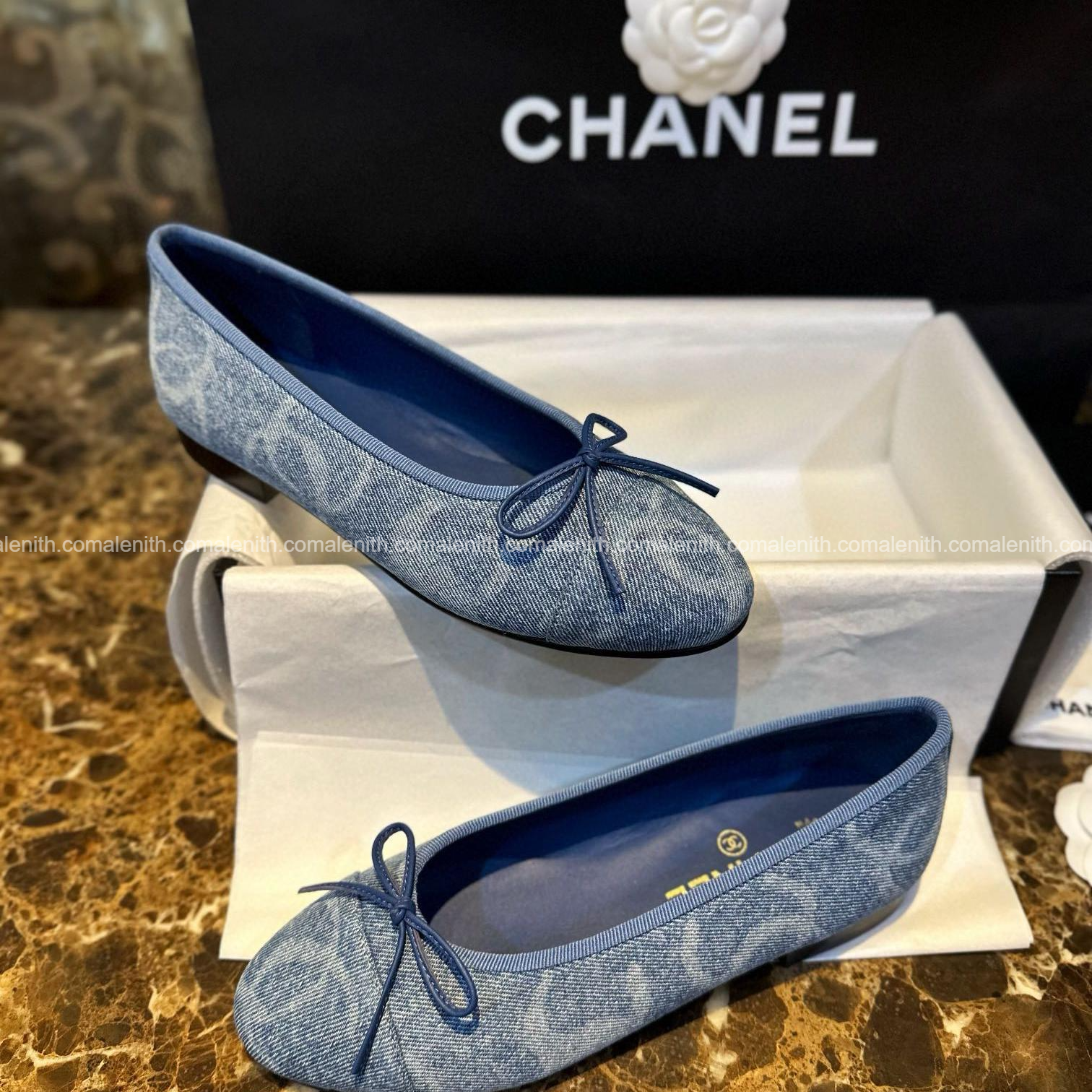 Chanel 24K Denim Print Ballet Flats